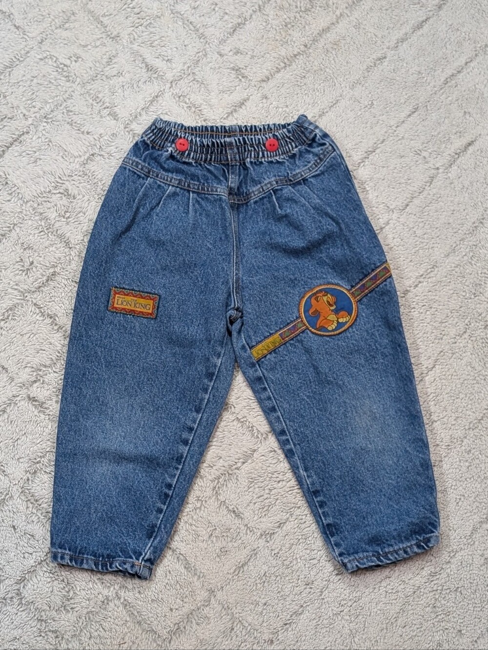 Vintage Lion King Pants Kids 12-18 M Blue Denim Simba Embroidery 90s